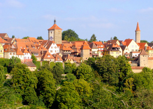 German village with traditional red tiled roofs